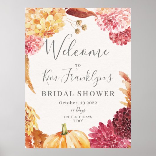 Fall Floral Bridal Shower Welcome Sign Poster (Vorne)