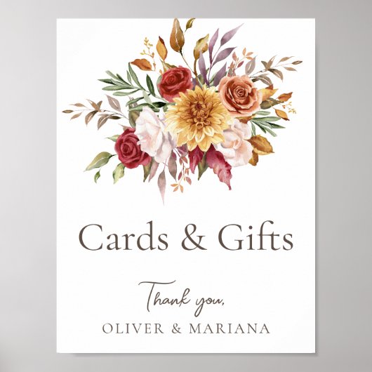 Fall Floral Brown White Wedding Cards & Gifts Zeic Poster (Vorne)