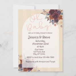 Fall Floral, Burgundy, Orange, Cream Baby Shower Einladung