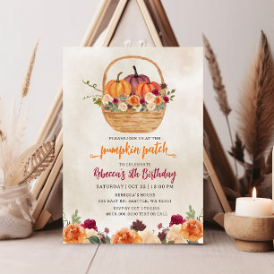 Fall Floral Burgundy Orange Pumpkin Patch Geburtst Einladung