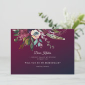 Fall Floral Burgundy Wash ist meine Trauzeugin Einladung (Stehend Vorderseite)