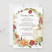 Fall Floral Burgundy White Pumpkin Wedding Details Einladung (Vorderseite)