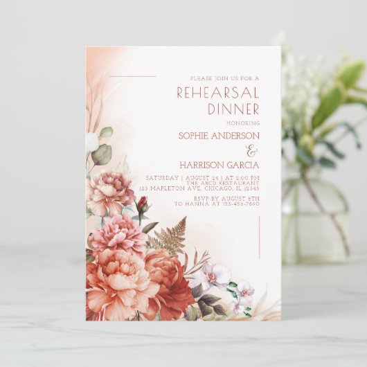 Fall Floral Burnt Orange Probe Dinner Einladung (Stehend Vorderseite)