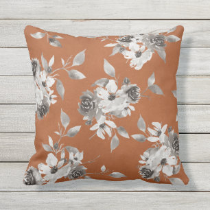 Fall Floral Burnt Orange und Sepia Pillow Kissen