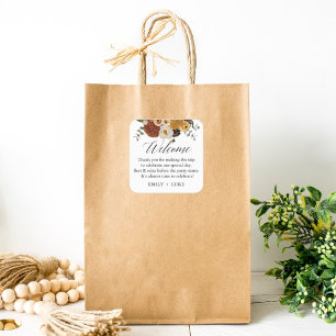 Fall Floral Custom Wedding Welcome Bag Quadratischer Aufkleber