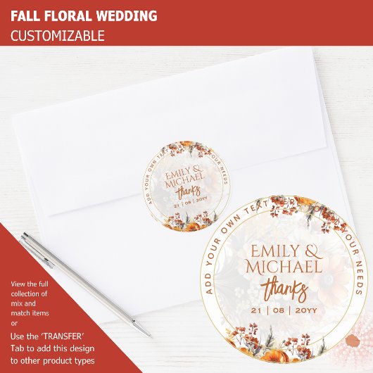 FALL FLORAL DANK IHNEN GEFÜHL ENVELOPE CUSTOM RUNDER AUFKLEBER