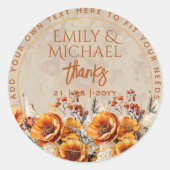 FALL FLORAL DANK IHNEN GEFÜHL ENVELOPE CUSTOM RUNDER AUFKLEBER (Vorderseite)