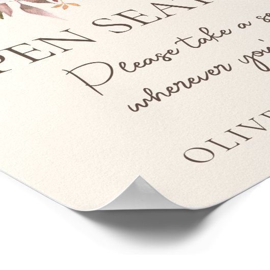 Fall Floral Elfenbein Hochzeit Open Seating Zeiche Poster (Ecke)