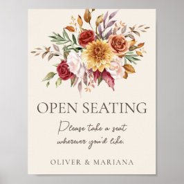 Fall Floral Elfenbein Hochzeit Open Seating Zeiche Poster