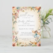 Fall Floral Enchanted Fairy Gold Girl Baby Shower Einladung (Stehend Vorderseite)