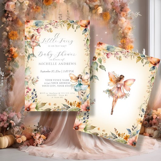 Fall Floral Enchanted Fairy Gold Girl Baby Shower Einladung