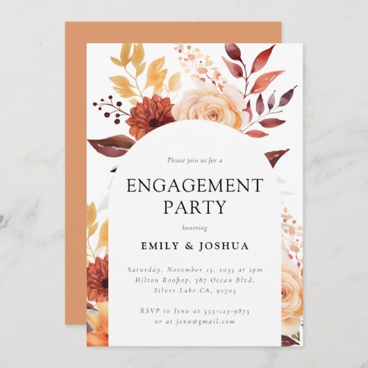Fall Floral Engagement Party Einladung (Vorne/Hinten)