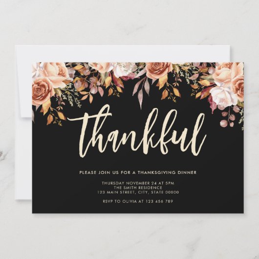 Fall Floral Erntedank Dinner Einladung (Vorderseite)