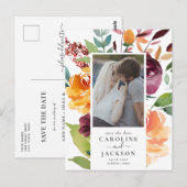 Fall Floral Foto Save the Date Postkarte (Vorne/Hinten)