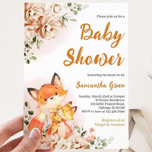 Fall Floral Fox Babydusche Einladung
