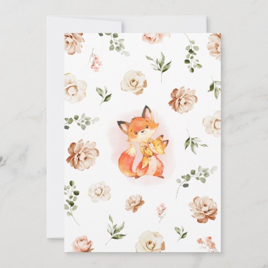 Fall Floral Fox Babydusche Einladung (Rückseite)