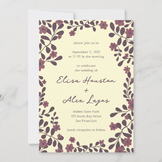 Fall Floral Frame Sweet Boho Lässige FOTO Hochzeit Einladung (Vorderseite)