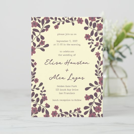 Fall Floral Frame Sweet Boho Lässige FOTO Hochzeit Einladung (Stehend Vorderseite)