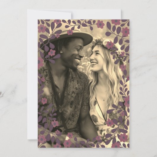 Fall Floral Frame Sweet Boho Lässige FOTO Hochzeit Einladung (Rückseite)