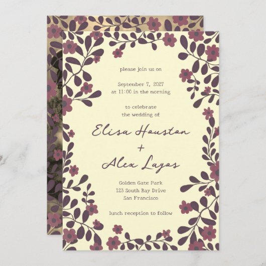 Fall Floral Frame Sweet Boho Lässige FOTO Hochzeit Einladung (Vorne/Hinten)