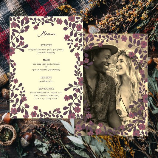 Fall Floral Frame Sweet Boho Lässige FOTO Hochzeit Menükarte