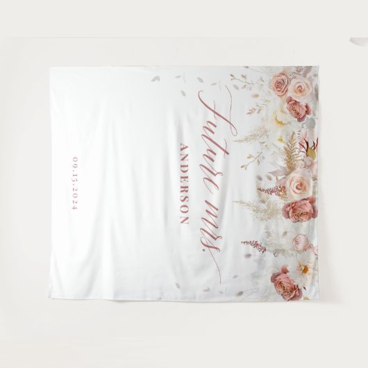 Fall Floral Future Mrs Bridal Shower Backdrop Wandteppich (Vorderseite (Horizontal))