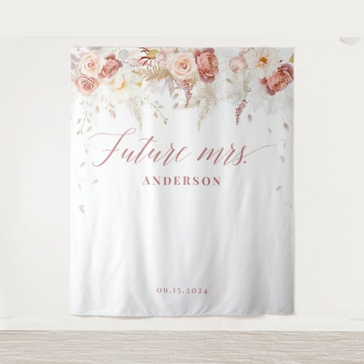 Fall Floral Future Mrs Bridal Shower Backdrop Wandteppich (Vorderseite)