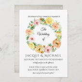 Fall Floral Gelb n Pfirsichfarben Rose w Blattwerk Einladung (Vorne/Hinten)