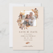 Fall Floral Gold Frame Wedding Foto Save the Date (Vorderseite)