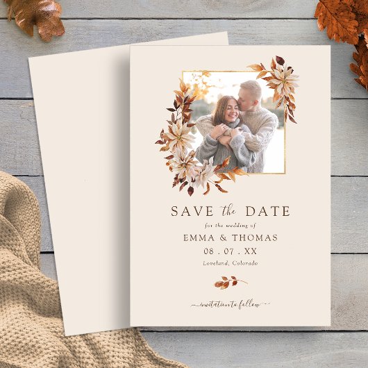 Fall Floral Gold Frame Wedding Foto Save the Date