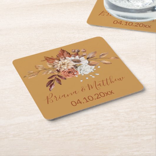 Fall Floral Gold Square Paper Untersetzer (angewinkelt)