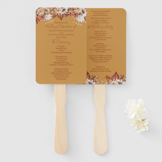 Fall Floral Gold Wedding Hand Fan Fächer (Vorne und Hinten)