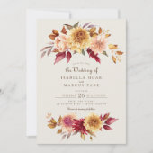 Fall Floral Golden Scarlet Blätter Hochzeit Einladung (Vorderseite)