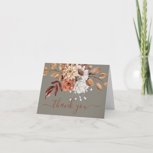 Fall Floral Gray Dankeskarte (Vorderseite)