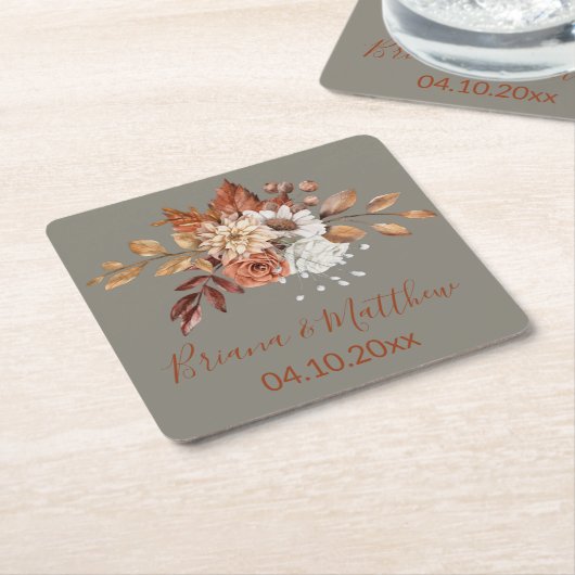 Fall Floral Gray Square Paper Untersetzer (angewinkelt)