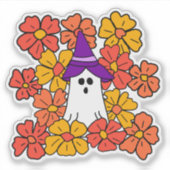 Fall Floral Halloween Ghost Aufkleber (Vorderseite)