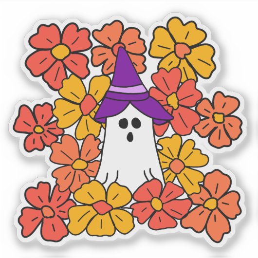 Fall Floral Halloween Ghost Aufkleber (Vorderseite)