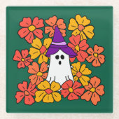 Fall Floral Halloween Ghost Glasuntersetzer (Vorderseite)