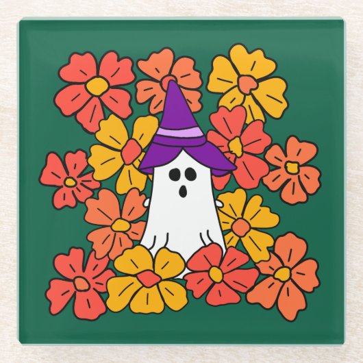 Fall Floral Halloween Ghost Glasuntersetzer (Vorderseite)