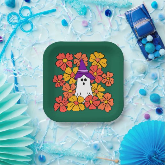 Fall Floral Halloween Ghost Pappteller (Party)