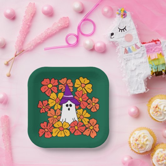 Fall Floral Halloween Ghost Pappteller (Party)