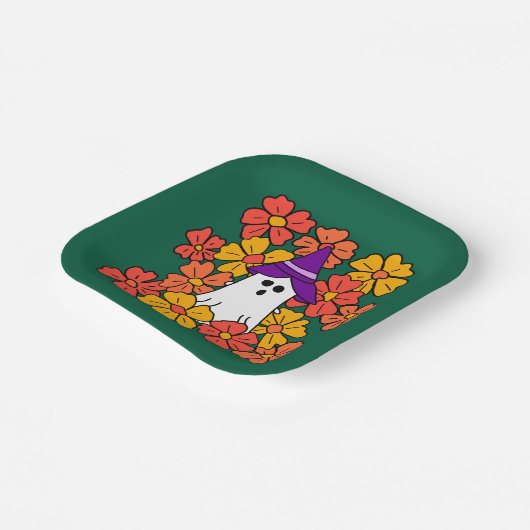 Fall Floral Halloween Ghost Pappteller (Gewinkelt)