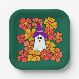 Fall Floral Halloween Ghost Pappteller