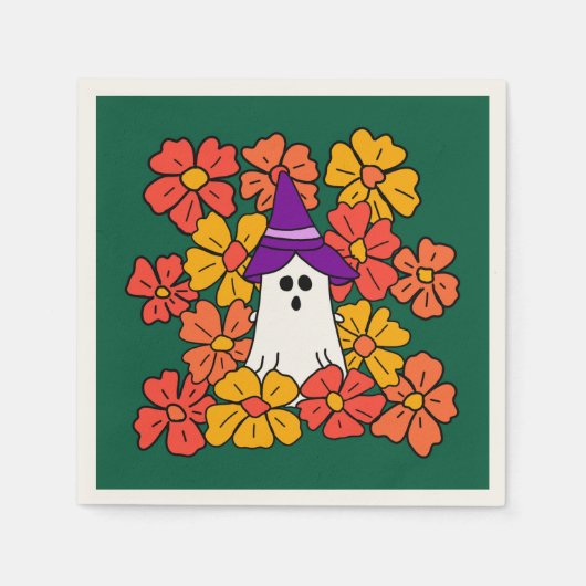Fall Floral Halloween Ghost Serviette (Vorderseite)
