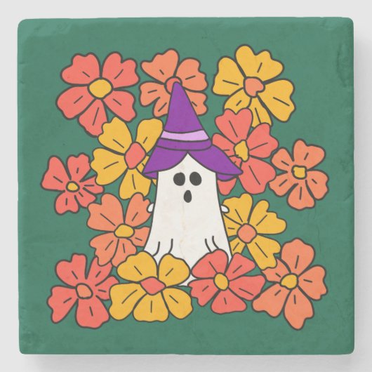 Fall Floral Halloween Ghost Steinuntersetzer (Vorderseite)