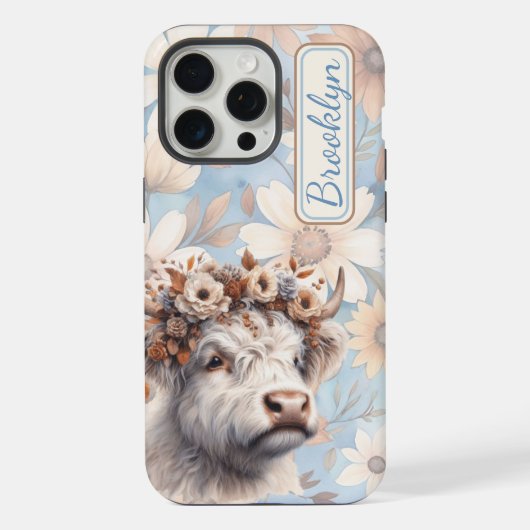 Fall Floral Highland Cow iPhone Hülle (Rückseite)