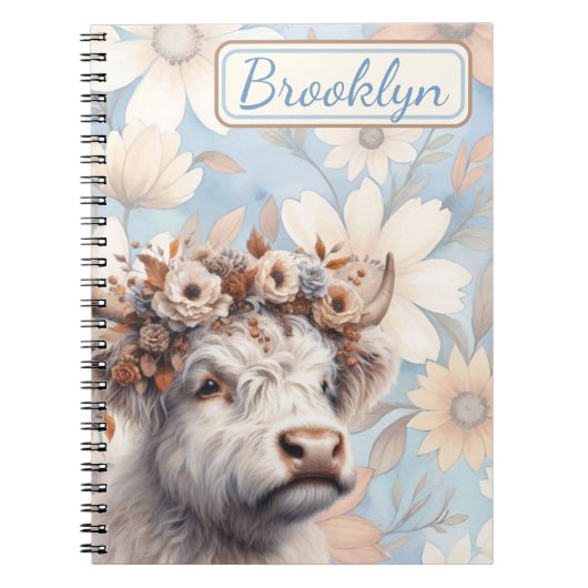 Fall Floral Highland Cow Notizblock (Vorderseite)