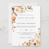 Fall Floral Hochzeit Einladung Peach Orange Modern (Vorderseite)