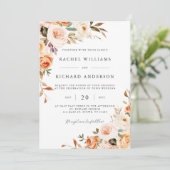 Fall Floral Hochzeit Einladung Peach Orange Modern (Stehend Vorderseite)