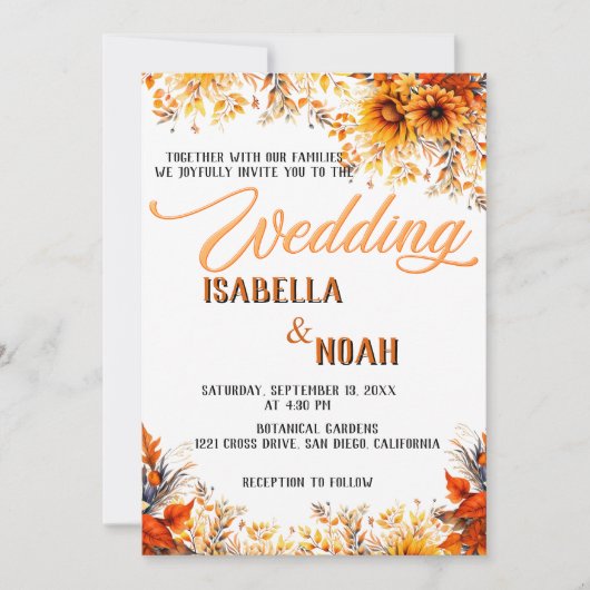 Fall Floral Hochzeit in der Saison / Boho Blume Einladung (Vorderseite)